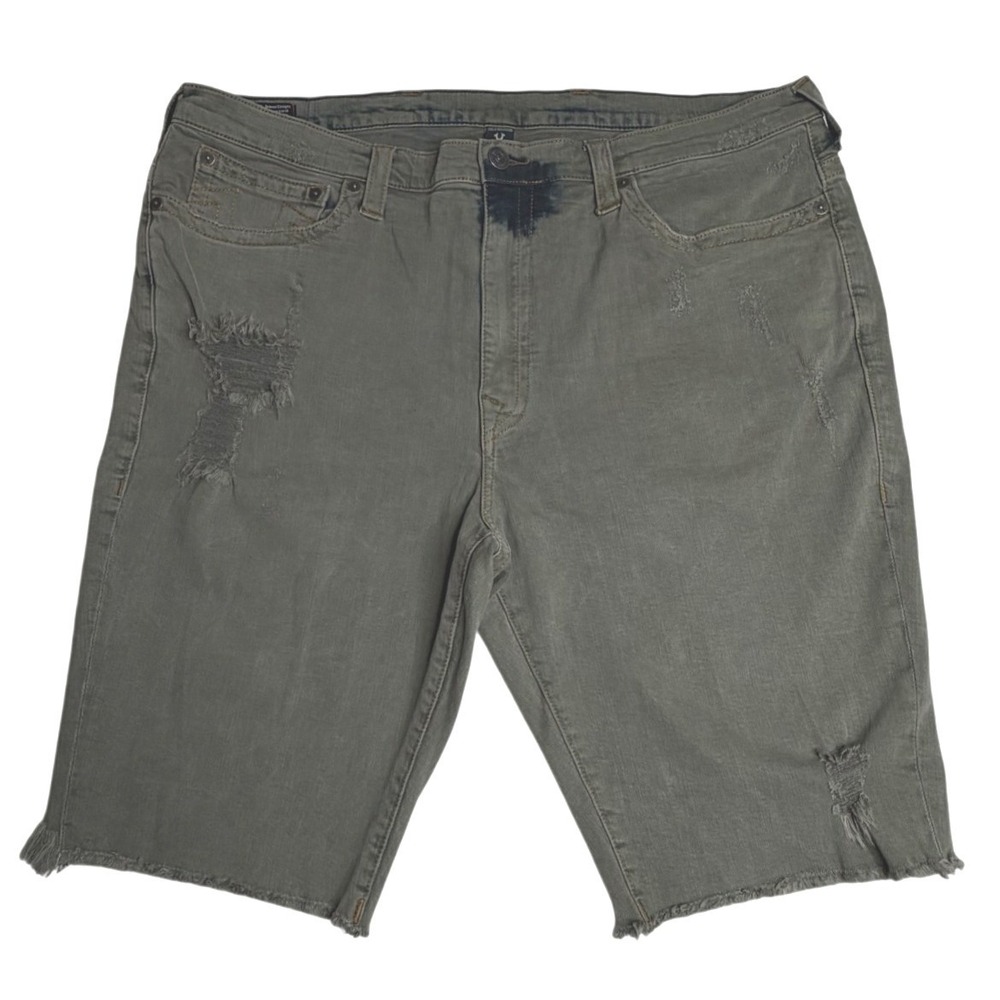 True Religion Ricky Relaxed Straight Cutoff Denim Shorts Olive Mens 42